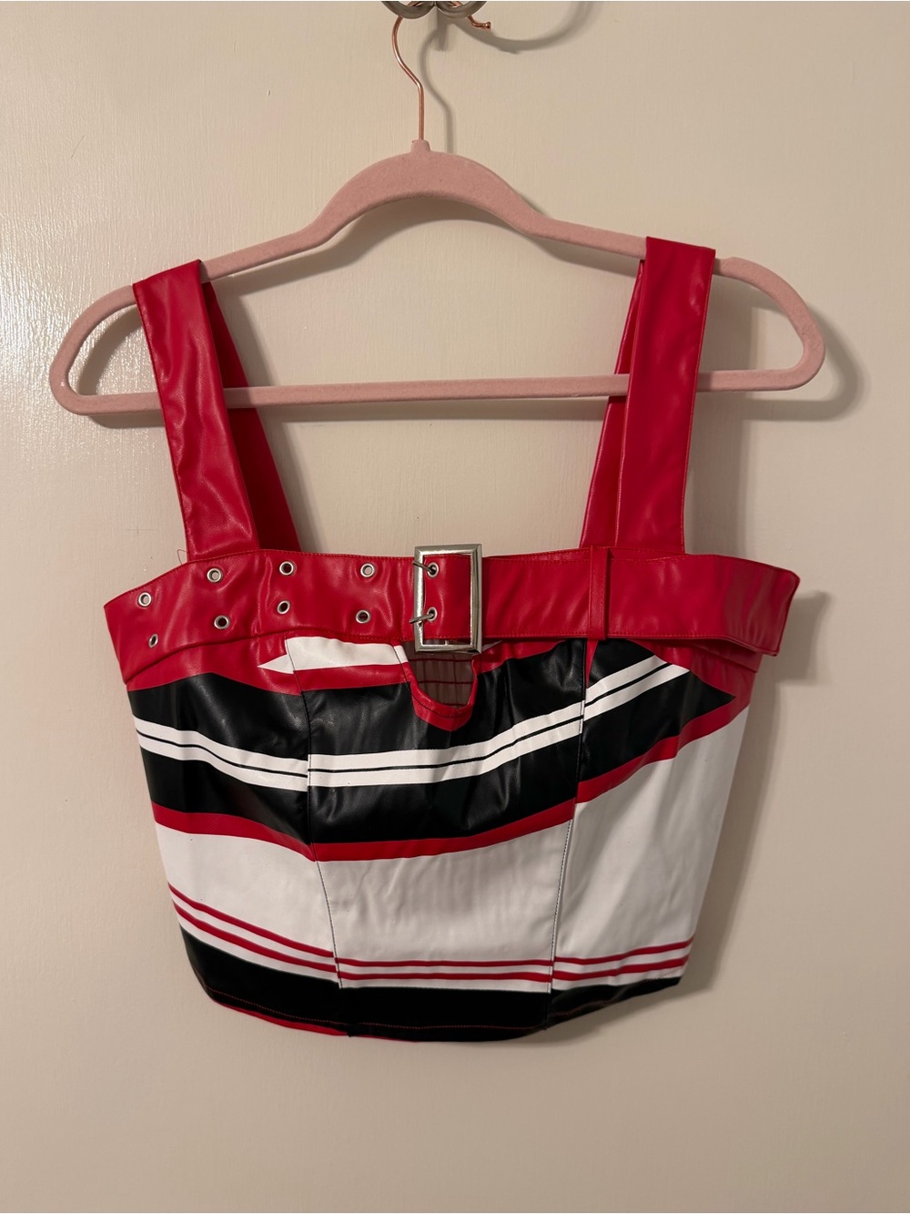 Faux Leather Belted Crop Top